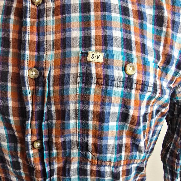 Salt Valley Shirt Mens Medium Blue Plaid Button Up Western Casual Lightweight - Picture 3 of 9